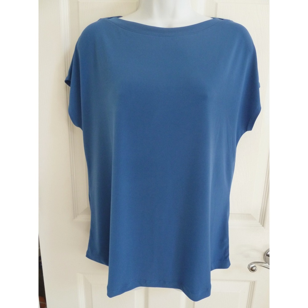 Chico's Blue Boatneck Pullover Blouse Career Office Boxy Minimalist Size 1 Med